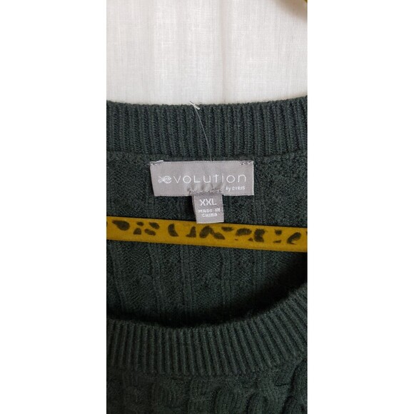 EVOLUTION BY CYRUS Sweater Cable Knit Asymmetric Hem Plus XXL Olive Green - Picture 3 of 6